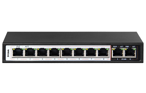 DES - F1010P - E Switch D - Link 10 - Port PoE Switch with 8 Long Reach 250m PoE Ports and 2 Uplink Ports 96w - Pan store