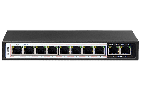 DES - F1010P - E Switch D - Link 10 - Port PoE Switch with 8 Long Reach 250m PoE Ports and 2 Uplink Ports 96w - Pan store