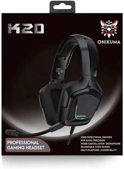 ONIKUMA K20 Socket USB Stereo Gaming Headset with LED Light and Noise Isolating - Black - Pan store